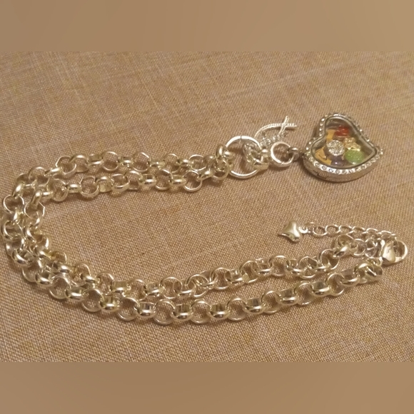 Silver Tone 12" Chain, Heart Charm Locket, Rhinestones Necklace, Believe Etched - Picture 5 of 8